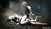 gollum fucks blonde girl inside a cave